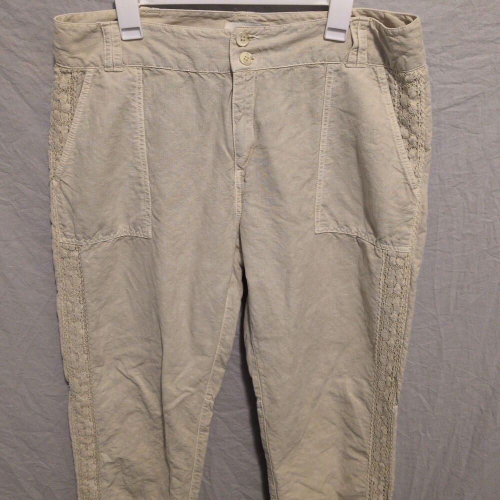 Sundance Catalog Linen Blend Olive Lace Pants P 16